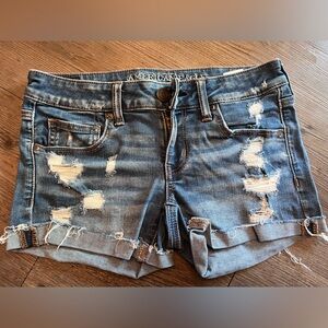 American Eagle Outfitters Women's Ripped Blue Denim Shorts